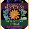 Personal Protection Reflection Ritual — an abstract radial floral pattern glowing amber, emerald and violet, with plum and gold lettering