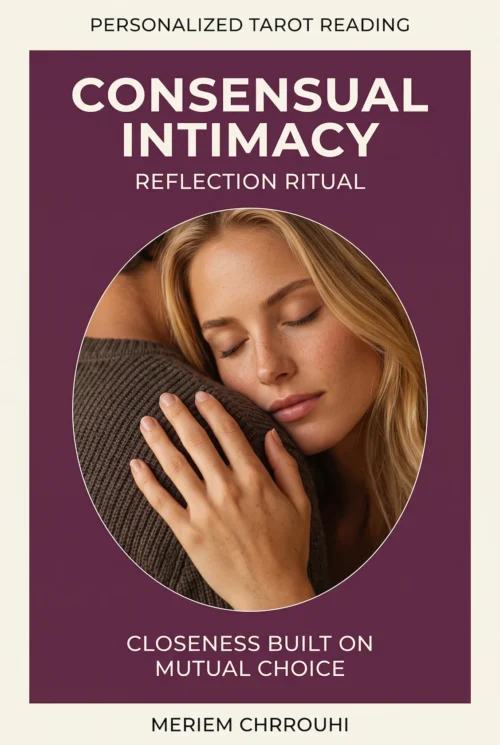 Consensual intimacy reflection ritual cover with a woman resting against her partner’s shoulder.