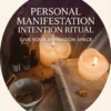 Personal Manifestation Intention Ritual | Meriem Chrrouhi Personal Manifestation Intention Ritual — glowing ivory candles, botanical bottles, an open book and a ceramic bowl in a warm spiritual still life
