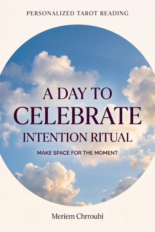 Celebration and Good Day Intention Ritual — soft white clouds in an open blue sky with clear plum lettering