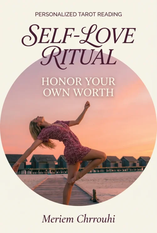 Self-Love Ritual — a blonde woman in a burgundy floral dress dancing on a beach boardwalk at sunset