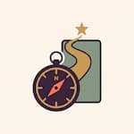 Compass beside a winding path and gold star representing career tarot reading and direction.