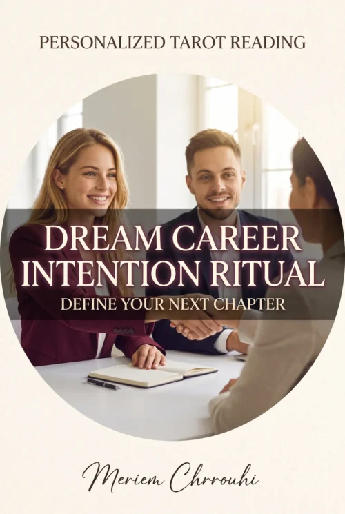 Dream Career Intention Ritual | Meriem Chrrouhi Dream Career Intention Ritual — a blonde woman in a burgundy blazer greeting a colleague with a handshake across a bright office desk
