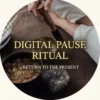 Digital Pause and Presence Ritual | Meriem Chrrouhi Digital Pause Ritual — hand holding a mallet over a bronze singing bowl beside amber resin and a pale crystal