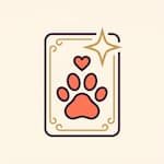 Coral paw print and heart inside a tarot card representing pet psychic readings and animal connection.