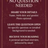 Blind reading details: no question needed, optional photo and delivery by email.