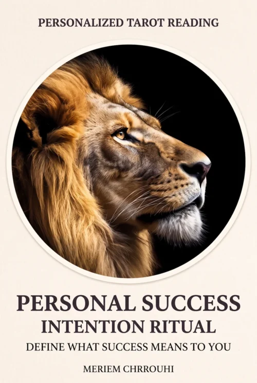 Personal Success Intention Ritual | Meriem Chrrouhi Success ritual cover with a golden-maned lion in profile against a black background.