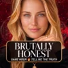 Blonde reader in black with a gold pendant on a red celestial background, titled Brutally Honest, Tell Me the Truth.