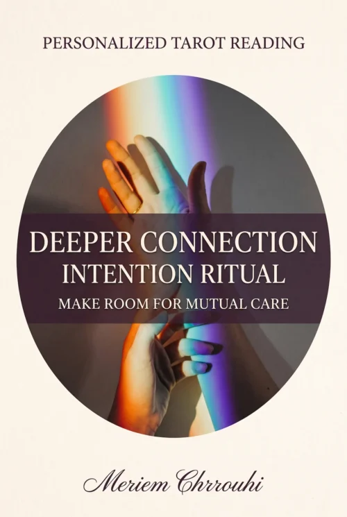 Deeper Connection Intention Ritual — an open hand and a gently supported wrist illuminated by a vertical rainbow of light