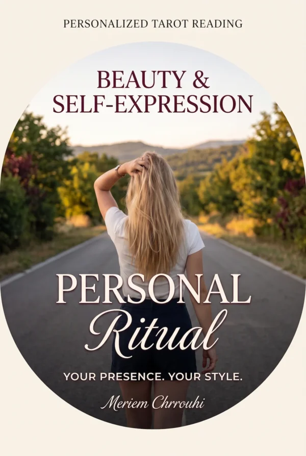 Beauty and Self-Expression Ritual | Meriem Chrrouhi Beauty and Self-Expression Ritual — a blonde woman seen from behind on a quiet road, one hand in her hair and the other arm relaxed at her side