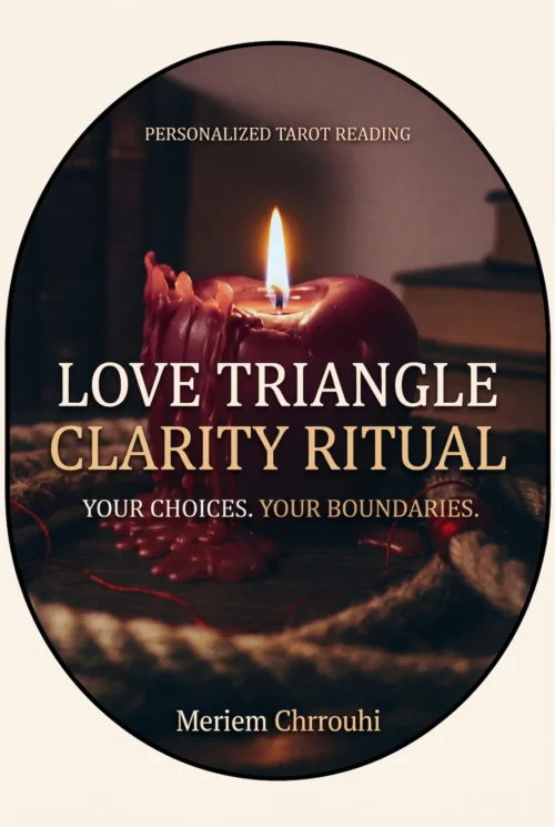 Love Triangle Clarity Ritual | Meriem Chrrouhi Love Triangle Clarity Ritual — a burgundy candle with melted wax and coiled rope in a softly lit interior