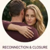 Reconnection and Closure Reflection Ritual — a blonde woman in a warm embrace, with the man turned away against a softly lit outdoor background