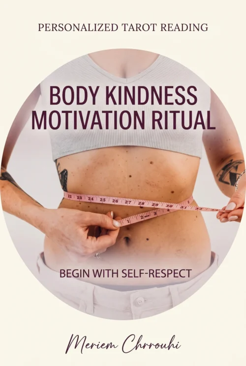 Body Kindness and Motivation Ritual — a cropped torso in a light knit top with hands holding a measuring tape loosely, no face visible