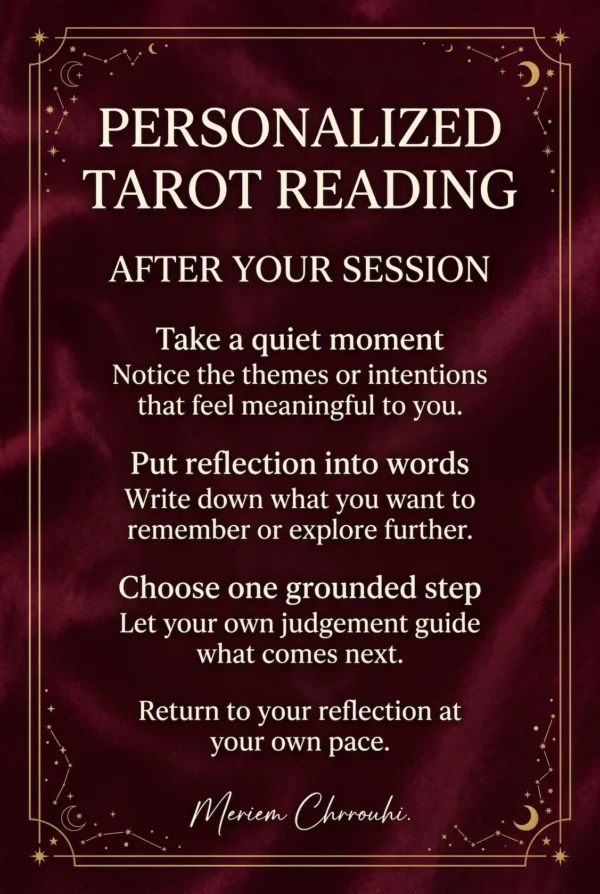 After Your Session | Personalized Tarot Reading After your session: reflect, write down meaningful themes and choose a grounded next step