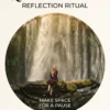 Quiet Mind Reflection Ritual — a blonde woman seated on a mossy log beneath a tall waterfall, looking gently upward