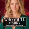 Blonde reader wearing emerald green and a green gemstone ring on a celestial cover titled Who You Will Marry.