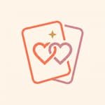 Two tarot cards with linked coral hearts representing love and relationship tarot readings.