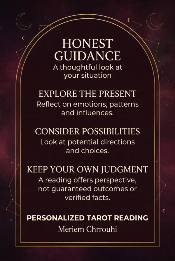 Honest Guidance card covering present emotions, relationship patterns, possibilities and personal choices.