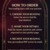 How to Order: choose a reading, share the requested names, questions and context, then receive your personalized PDF by email.