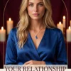 Your Relationship Future love and connection reading cover with a blonde woman in blue satin and candles.