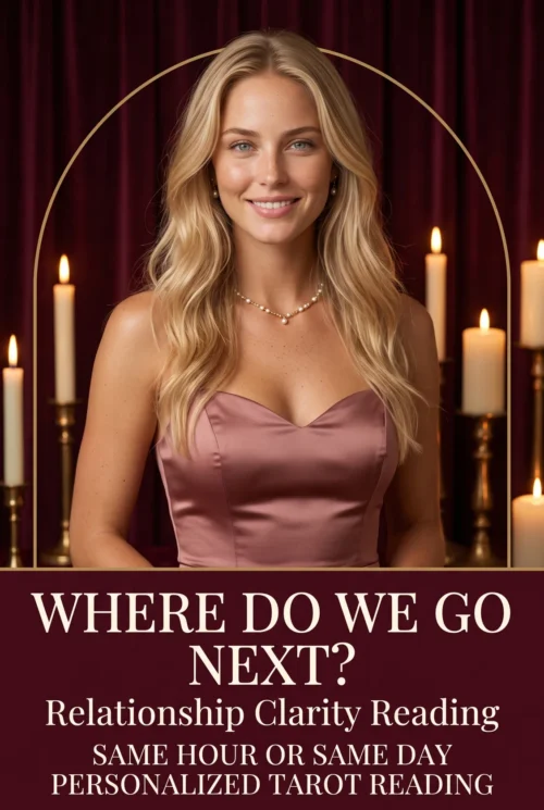 Where Do We Go Next? Relationship clarity reading cover with a blonde woman in rose satin and candlelight.
