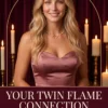 Your Twin Flame Connection relationship clarity reading cover with a blonde woman in rose satin and candlelight.